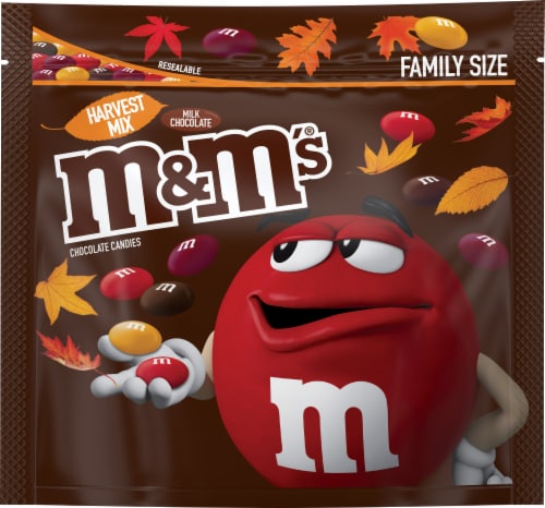 M&M's® Harvest Mix Milk Chocolate Stand Up Pouch Halloween Candy Perspective: front