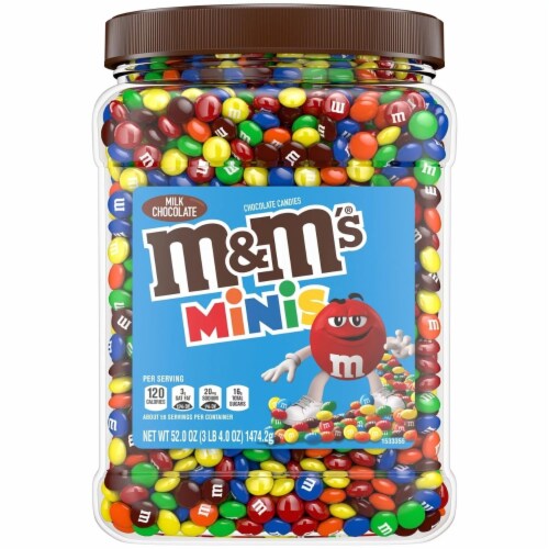 M&M’S Minis Milk Chocolate Candy Resealable Bulk Jar (52 Ounce) Perspective: front