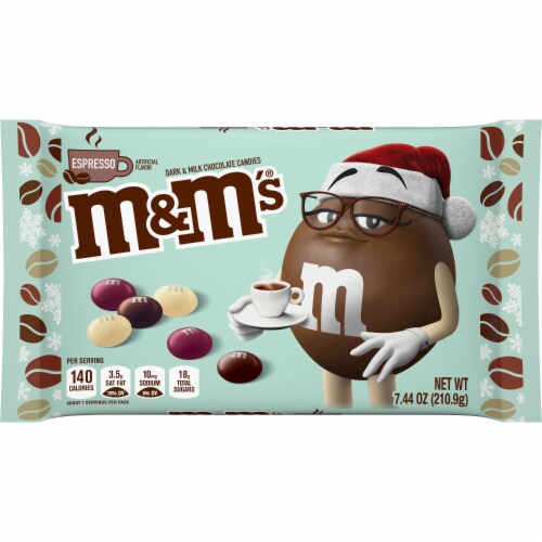 M&M'S Dark & Milk Chocolate Espresso Christmas Candy Bag Perspective: front