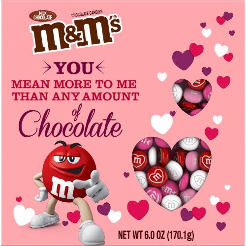 M&M'S Milk Chocolate Red, Pink & White Valentine's Day Candy Gift Box Perspective: front