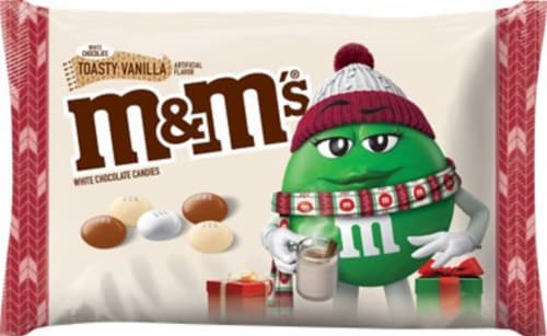 M&M's Toasty Vanilla White Chocolate Christmas Candy Bag Perspective: front