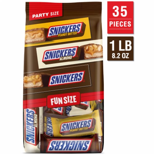 Snickers Milk Chocolate Fun Size Chocolate Candy Bars Variety Mix Party Size Bulk Bag Perspective: front