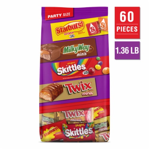 Twix Milky Way STARBURST & SKITTLES Candy Variety Pack Party Size Bulk Bag Perspective: front