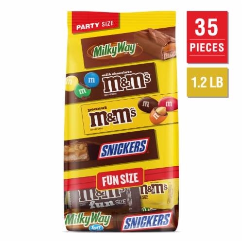 M&M'S Snickers & Milky Way Fun Size Chocolate Candy Variety Party Size Bag Perspective: front