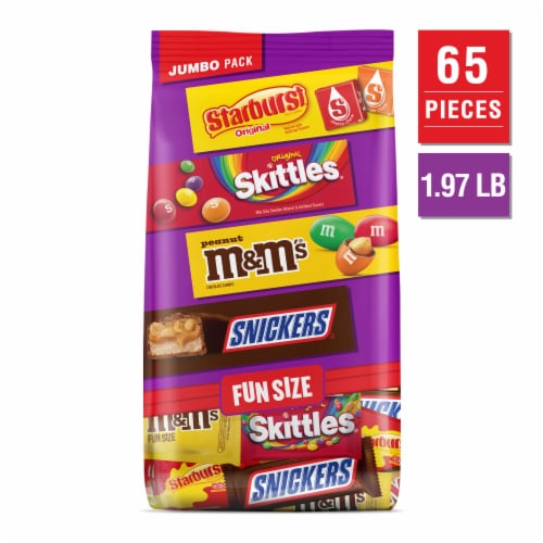 M&M'S Snickers Skittles & Starburst Fun Size Candy Variety Pack Jumbo Bag Perspective: front