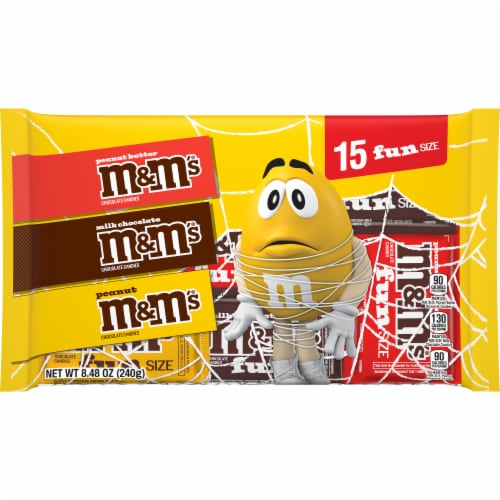 M&M'S Milk Chocolate Peanut & Peanut Butter Fun Size Halloween Candy Variety Pack Bag Perspective: front