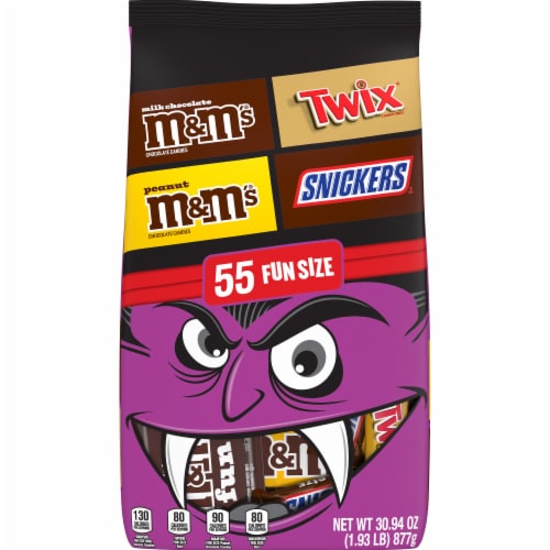 Mars M&M'S® TWIX® and SNICKERS® Assorted Chocolate Halloween Fun Size Candy Bag Perspective: front