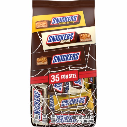 Snickers Almond Snickers & Snickers Crunchy Peanut Butter Chocolate Halloween Candy Bag Perspective: front