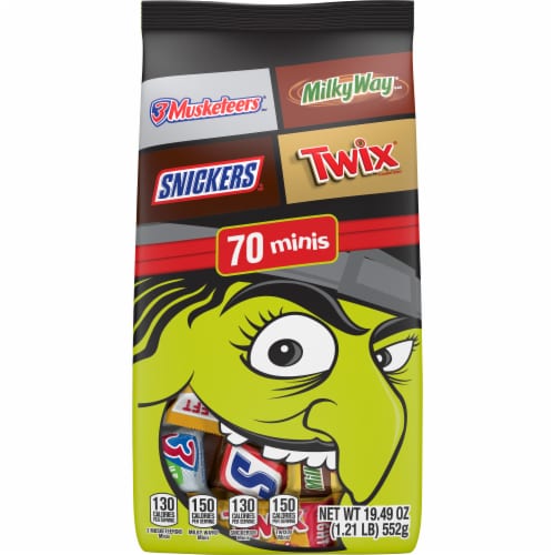 Snickers Twix Milky Way & 3 Musketeers Minis Halloween Candy Variety Pack Bulk Bag Perspective: front