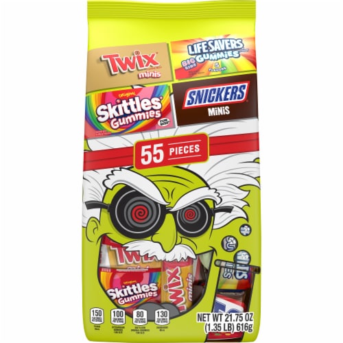 Snickers Skittles Gummies Twix & Life Savers Gummies Halloween Candy Variety Pack Bulk Bag Perspective: front