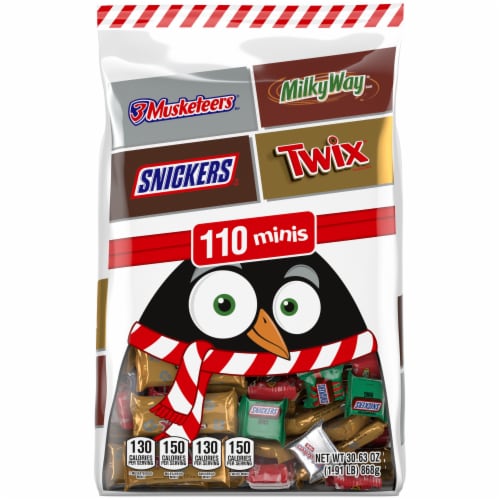 Snickers Twix Milky Way & 3 Musketeers Minis Chocolate Christmas Candy Bars Bulk Bag Perspective: front