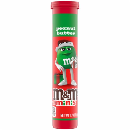 M&M'S Minis Peanut Butter Milk Chocolate Red & Green Christmas Candy Mega Tube Perspective: front