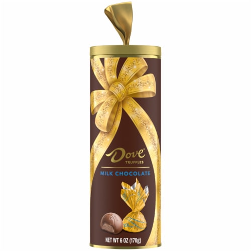 Dove Truffle Milk Chocolate Christmas Candy Tin Tube Perspective: front