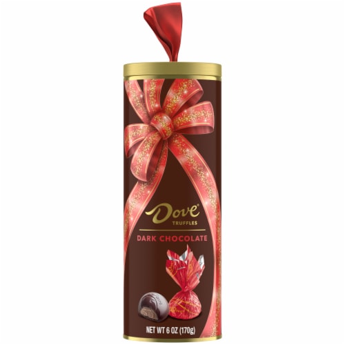 Dove Truffle Dark Chocolate Christmas Candy Tin Tube Perspective: front