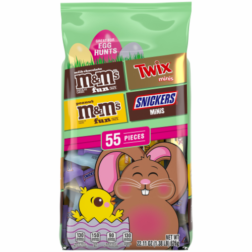 M&M'S Snickers & Twix Mini and Fun Size Milk Chocolate Easter Candy Variety Pack Bulk Bag Perspective: front