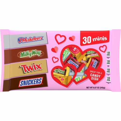 SNICKERS, TWIX, MILKY WAY & 3 MUSKETEERS Valentine's Day Chocolate Bars Variety Pack Bulk Bag Perspective: front