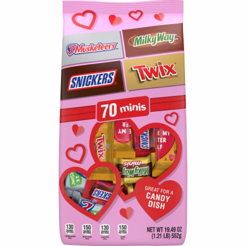 Snickers Twix Milky Way & 3 Musketeers Valentine's Day Chocolate Bars Variety Pack Bulk Bag Perspective: front
