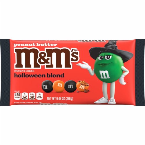 M&M'S Peanut Butter Halloween Blend Milk Chocolate Halloween Candy Bag Perspective: front