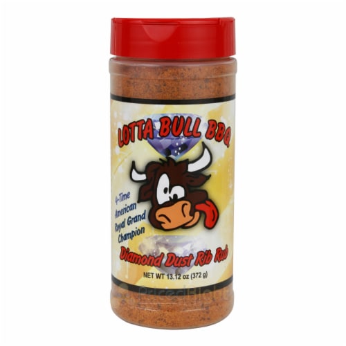 Lotta Bull BBQ Diamond Dust Rib Rub Seasoning Pork Chicken Beef 13.12 Oz Bottle Perspective: front