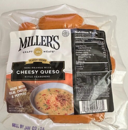 Miller's Cheesy Queso Mini Frank Hot Dogs Perspective: front