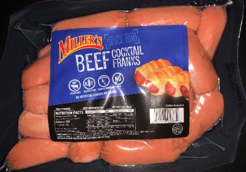 Miller's Beef Cocktail Franks Perspective: front