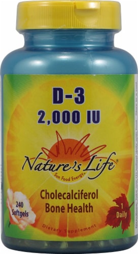 Nature's Life Vitamin D-3 Softgels 2000 IU Perspective: front