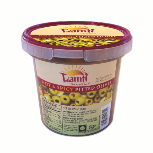 Ta'amti Hot & Spicy Pitted Olives Perspective: front