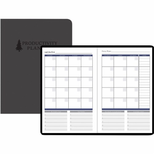 House of Doolittle Non-dated Productivity Planner - Monthly, Weekly - 12 Month - 1 Month, 1 Day, 1 Week Double Page Layout - Blue Sheet - Gray - Suede - Gray Cover - 9.3