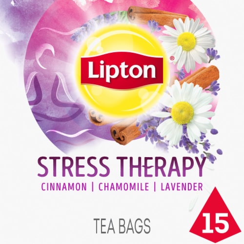 Lipton® Stress Therapy Cinnamon Chamomile & Lavender Caffeine Free Herbal Supplement Tea Bags Perspective: front
