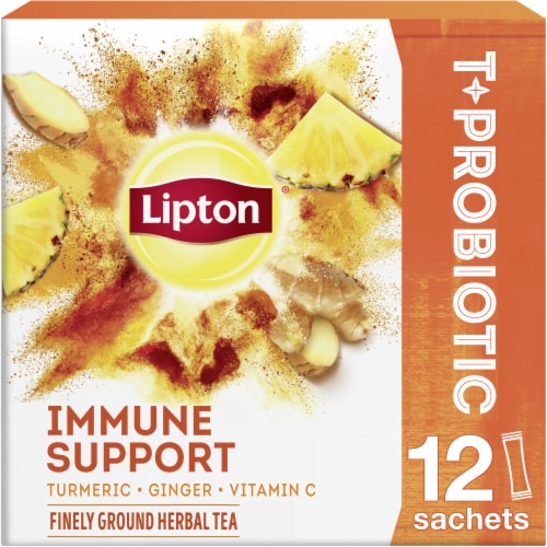 Lipton® T Probiotic Immune Support Finely Ground Herbal Tea with Probiotics Perspective: front
