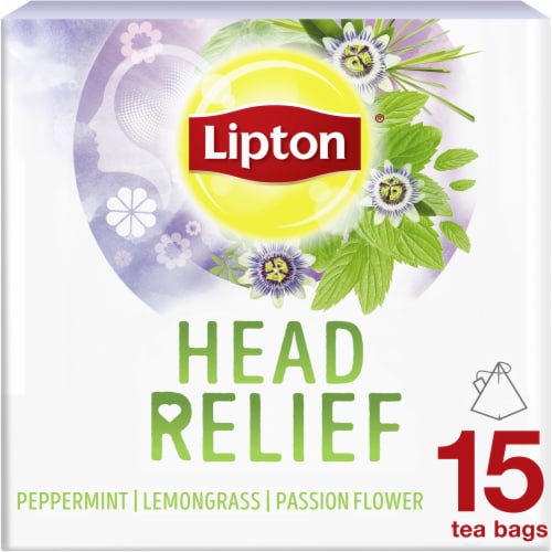 Lipton® Head Relief Peppermint Lemongrass Passion Flower Caffeine Free Herbal Tea Bags 15 Count Perspective: front