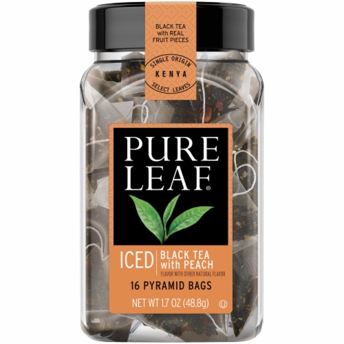 Pure Leaf Iced Black Tea with Peach Pyramid Bags Perspective: front