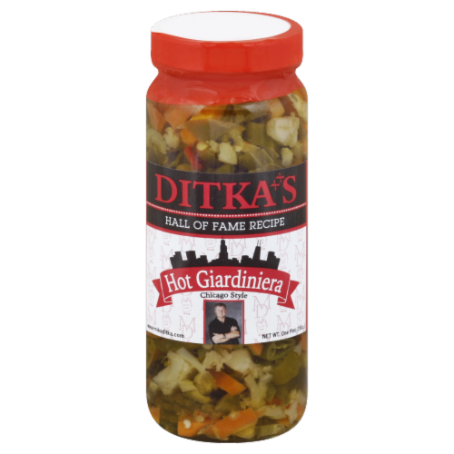 Ditka's Hot Giardiniera Pickled Vegetables Perspective: front