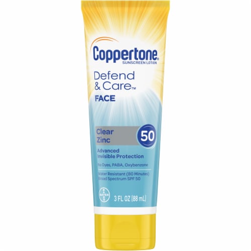Coppertone Defend & Care Clear Zinc Face Sunscreen Lotion SPF 50 Perspective: front