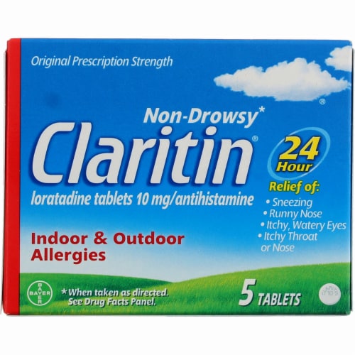 Claritin 24 Hour Allergy Relief Tablets Loratadine 10mg Perspective: front
