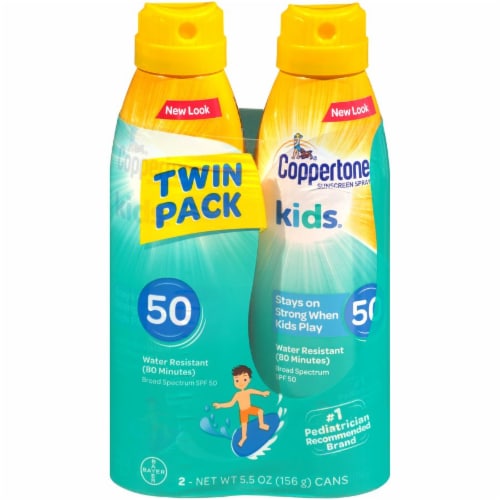 Coppertone Kids Water Resistant Sunscreen Spray SPF 50 Twin Pack 2 Count Perspective: front