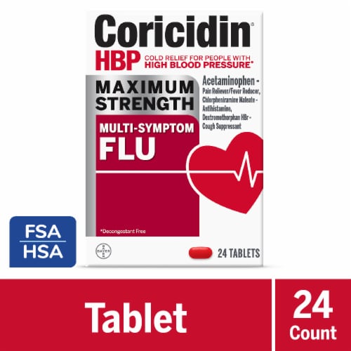 Coricidin® HBP Maximum Strength Multi-Symptom Flu Medicine Tablets Perspective: front