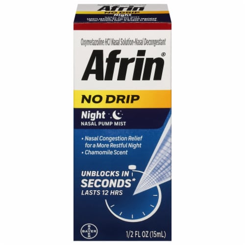Afrin Night Congestion Relief NoDrip Pump Mist Oxymetazoline HCl Perspective: front