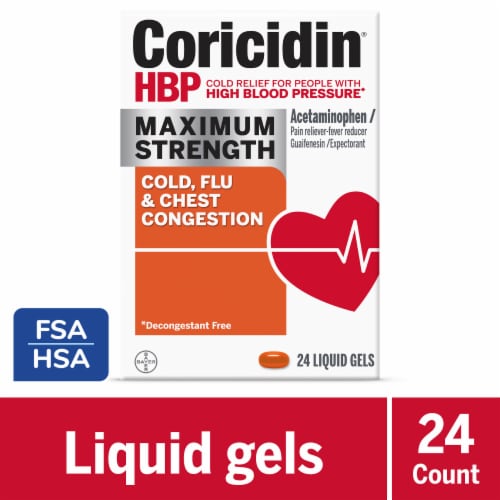 Coricidin® HBP Maximum Strength Cold Flu & Chest Congestion Liquid Gels Perspective: front