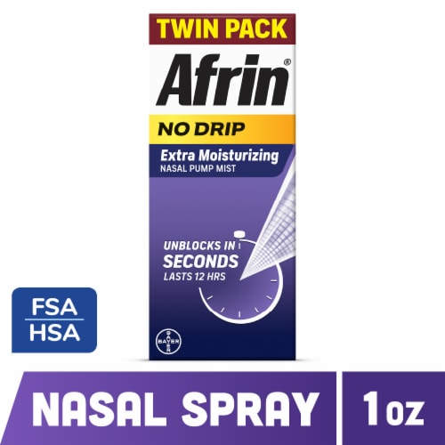 Afrin Congestion Relief NoDrip Extra Moisturizing Pump Mist Twin Pack Oxymetazoline HCl Perspective: front
