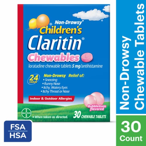 Children's Claritin® Bubblegum Flavored Chewable Tablets Perspective: front