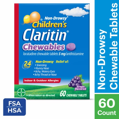 Children's Claritin® 24 Hour Allergy Relief Grape Chewable Loratadine 5mg Perspective: front
