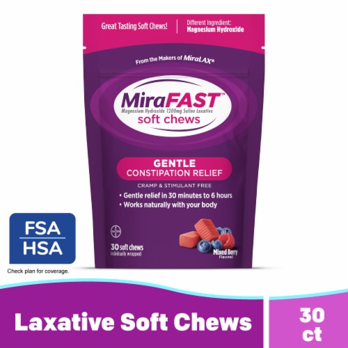 MiraLAX® MiraFAST™ Soft Chews Laxitives Pouch Perspective: front