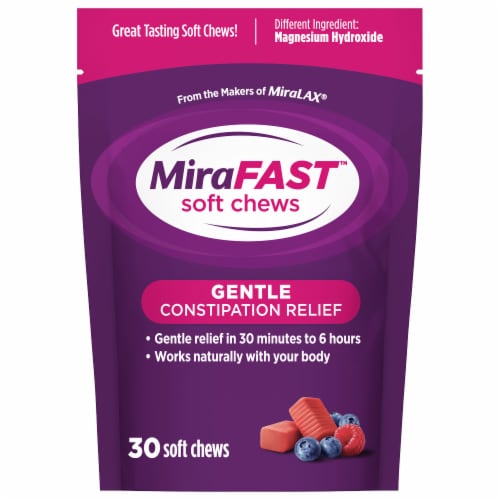 MiraLAX® MiraFAST™ Soft Chews Laxitives Pouch Perspective: front
