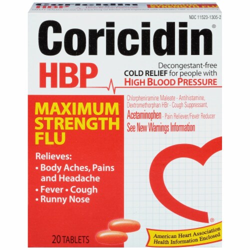 Coricidin High Blood Pressure Maximum Strength Flu Tablets Perspective: front
