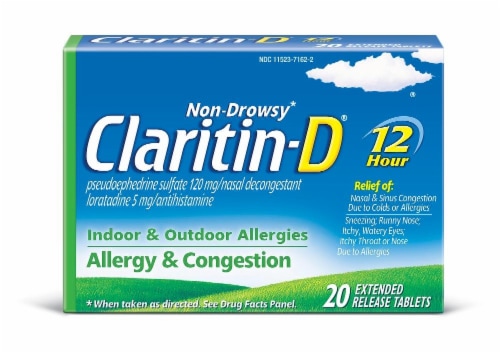 Claritin-D Non-Drowsy Indoor & Outdoor Allergies Allergy & Congestion Extended Relief Tablets Perspective: front