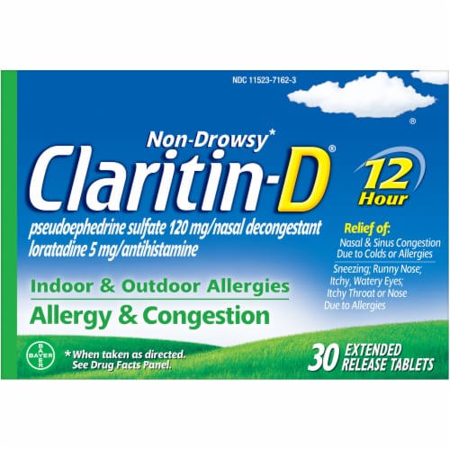 Claritin D 12 Hour Non-Drowsy Indoor & Outdoor Allergy Relief Tablets Perspective: front