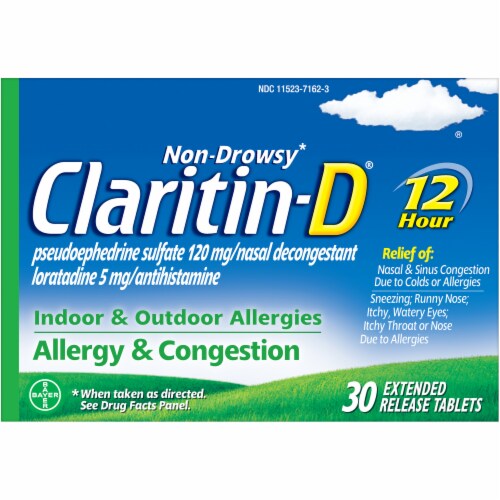 Claritin D 12 Hour Non-Drowsy Indoor & Outdoor Allergy Relief Tablets Perspective: front