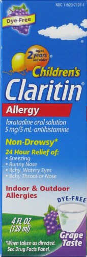 Children's Claritin 24 Hour Non-Drowsy Allergy Relief Grape Syrup Loratadine 5mg Perspective: front