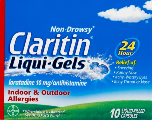 Claritin 24 Hour Allergy Relief Liqui-Gels Loratadine 10mg Perspective: front